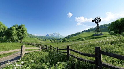 Serene Rural Landscape with Windmill