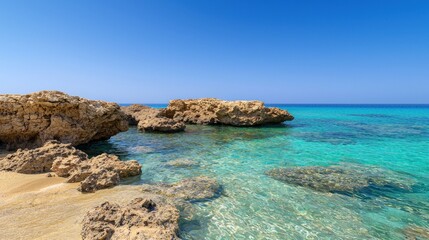 Fototapeta premium Clear turquoise water near rocky coast