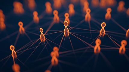 Interconnectedness: An abstract depiction of human connection, where numerous figures are intertwined by a network of glowing lines.