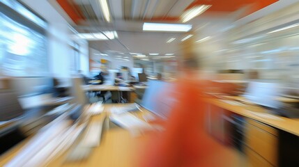 Abstract Blurred Office Scene with Work Activities in the Background