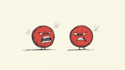 Fototapeta premium Two angry red circle characters arguing.