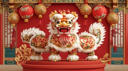 Obraz premium Chinese new year banner podium for product demonstration.