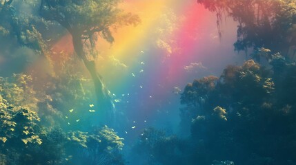 Obraz premium Magical Rainbow Forest Fantasy Art Print