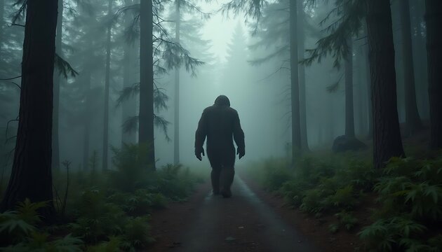Bigfoot in Misty Forest: A Cryptid Encounter