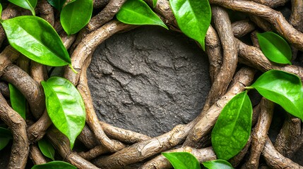 Nature's Embrace: A Serene Composition of Twigs and Lush Green Leaves