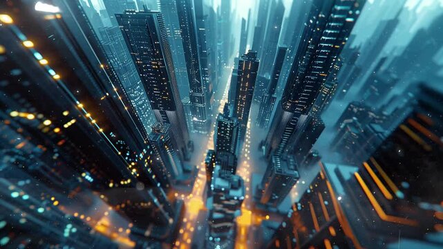 futuristic virtual sci fi city many 3d rendering seamless looping overlay 4k virtual video animation background