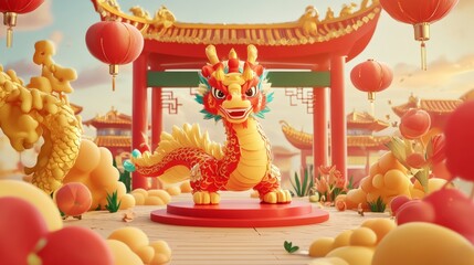 Obraz premium Chinese new year banner podium for product demonstration.