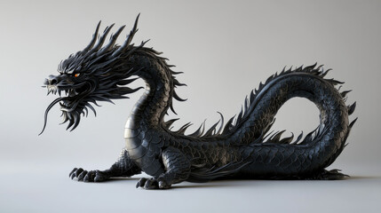 Obraz premium a black Japanese dragon, whole body on show, fierce look