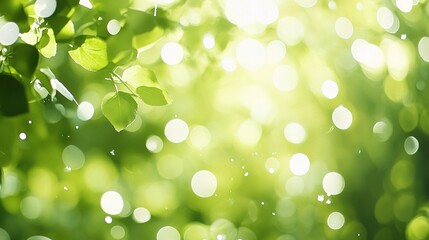 Fototapeta premium Defocused Green Trees in Forest Park with Wild Grass and Light Effects