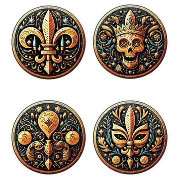 Mardi Coins or doubloons vector illustration isolated background