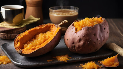 A steaming sweet potato