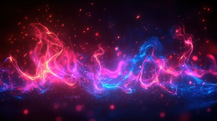 Fototapeta premium Abstract glowing wave with particles dark background