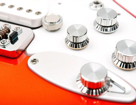 A close up of a guitar with a silver knob on the top AI generated
