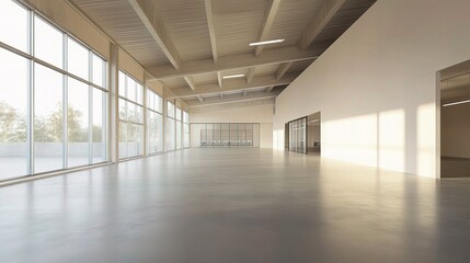 Spacious Modern Office Hall with High Ceilings and Natural Light