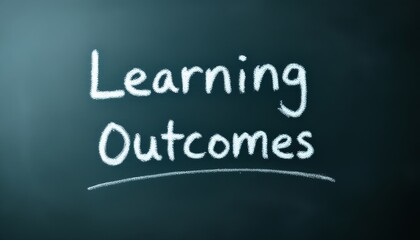 Chalkboard display with the text 'Learning Outcomes' written in white chalk for educational purpose