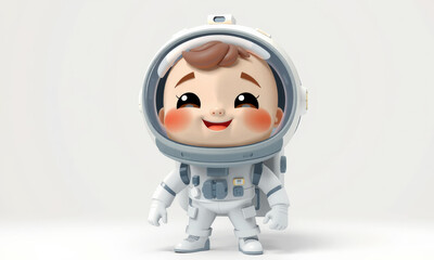 Fototapeta premium cute cartoon astronaut character with joyful expression, wearing space suit and helmet, ready for adventure in outer space