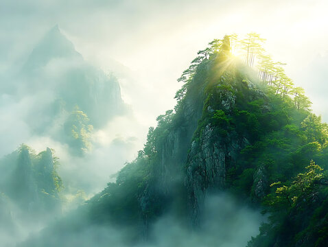  amboo Forest Peak in Early Morning Mist