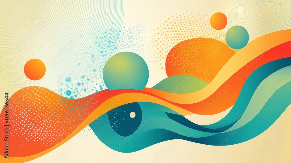 Wall mural a colorful retro vector banner that features abstract liquid motion shapes.