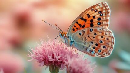 A vibrant butterfly perched on a pink flower, showcasing nature's beauty and delicate details.