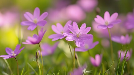 Soft Pink Flowers in Bloom Captured in Close-Up Perspective