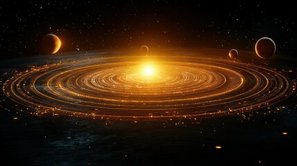 Obraz premium Cosmic Rings: A Celestial Dance of Light and Planets