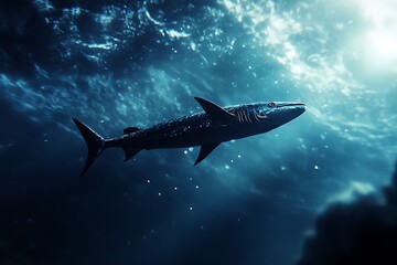 Naklejka premium Majestic Shark Underwater: A Deep Ocean Encounter