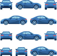 sleek flat-style illustration of vector car icons.