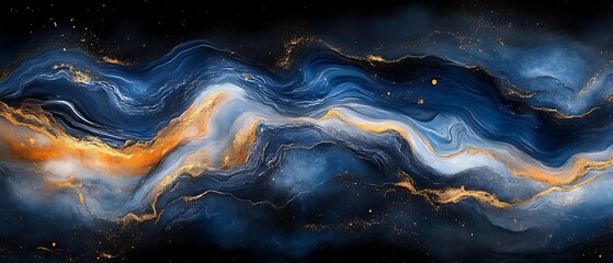 Fototapeta premium Abstract blue, gold, and white marble texture.