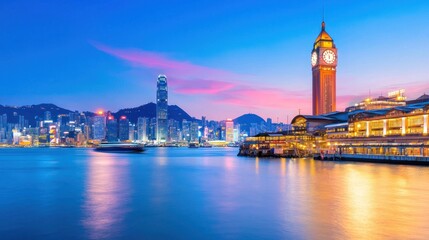 Obraz premium Vibrant City Harbor at Twilight