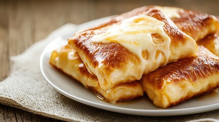 A plate of golden-brown, cheesy pastries, warm and crispy, perfect for a delicious snack or appetizer.