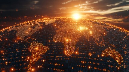 Global Network: Illuminated Earth at Sunrise
