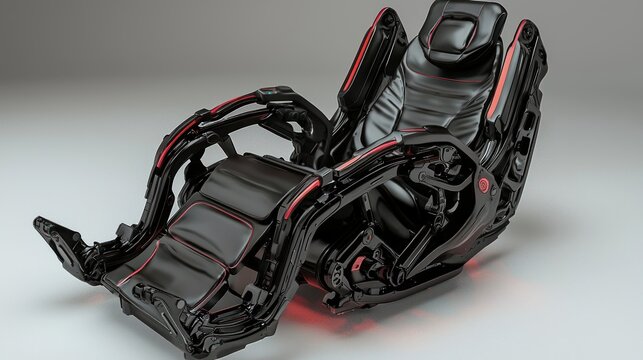 Futuristic gaming chair with ergonomic design and adjustable features.