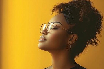 A serene portrait of a stylish young Black woman with natural textured hair, perfect for Black History Month celebrations or uplifting branding materials.