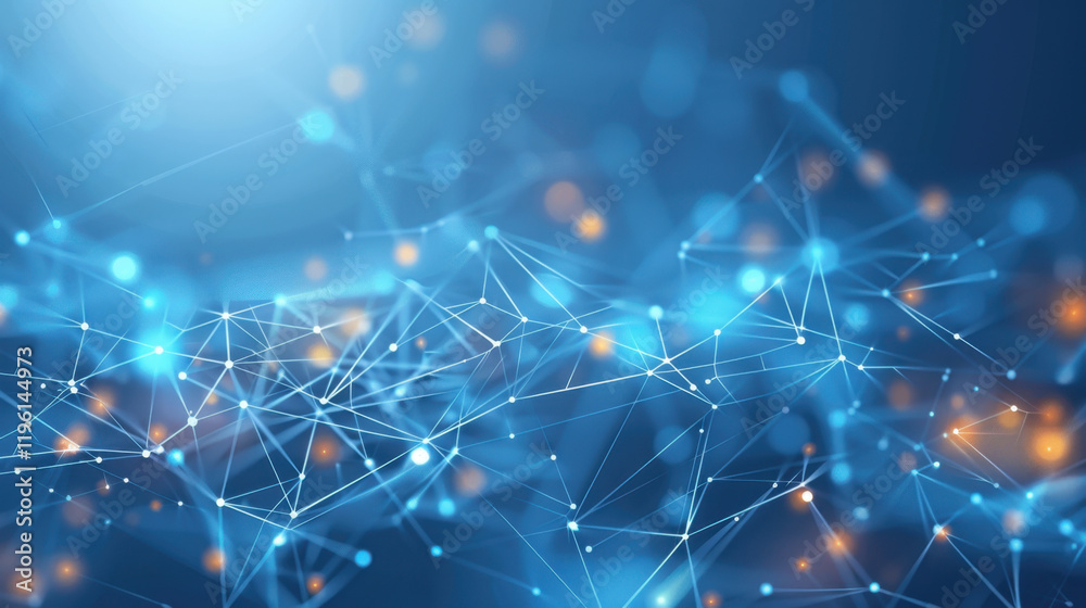 Poster digital abstract background with glowing lines and nodes, representing technology and connectivity. 