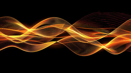 Obraz premium Vibrant orange and yellow wave patterns create dynamic visual effect against black background, evoking energy and movement