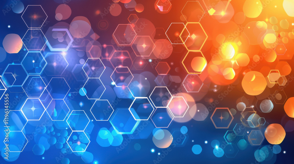 Aufkleber vibrant abstract background with hexagonal shapes and glowing bokeh effects, creating dynamic and co
