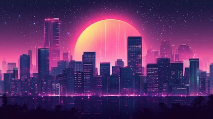 Fototapeta premium Nighttime Abstract Cityscape with Glowing Lines and Vibrant Colors