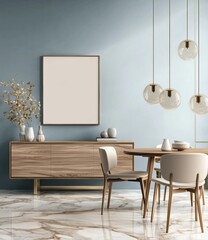 Modern Dining Room with Elegant Furniture and Pendant Lights Enhancing Cozy Atmosphere