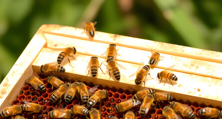 close up of bees in a box