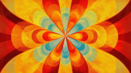 vibrant retro vector banner filled with abstract geometric shapes in a kaleidoscope of colors, blending bold reds, yellows, and blues. 