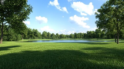 Fototapeta premium Summer lake and green field