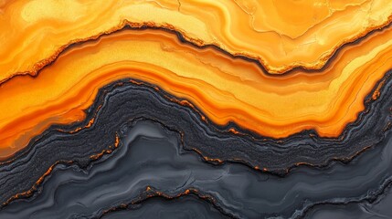 Abstract Orange and Black Waves of Natural Agate Stone Texture