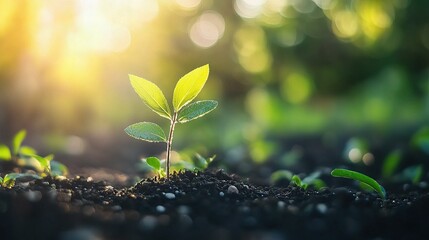 Green Nature Background with Blurred Bokeh Light and Abstract Lines