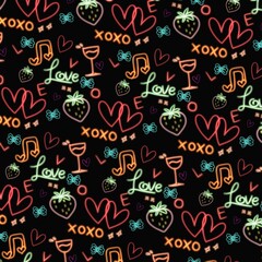 Seamless pattern of element love neon