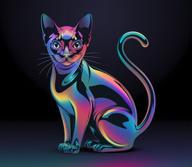 colorful cat sitting with swishing tail on black background stunning visual image illustration