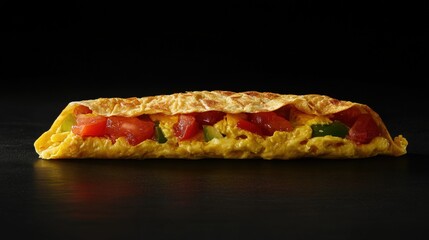 Delicious omelette on black background