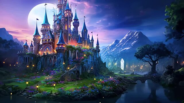 幻想的な妖精の国のお城のイメージ風景