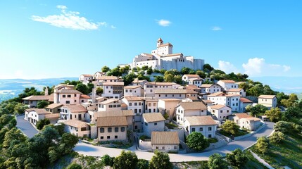 Obraz premium Hilltop Village with Castle