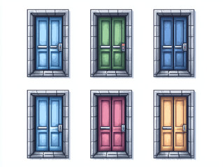 Obraz premium Pixel Art Doors Collection - Colorful Building Design