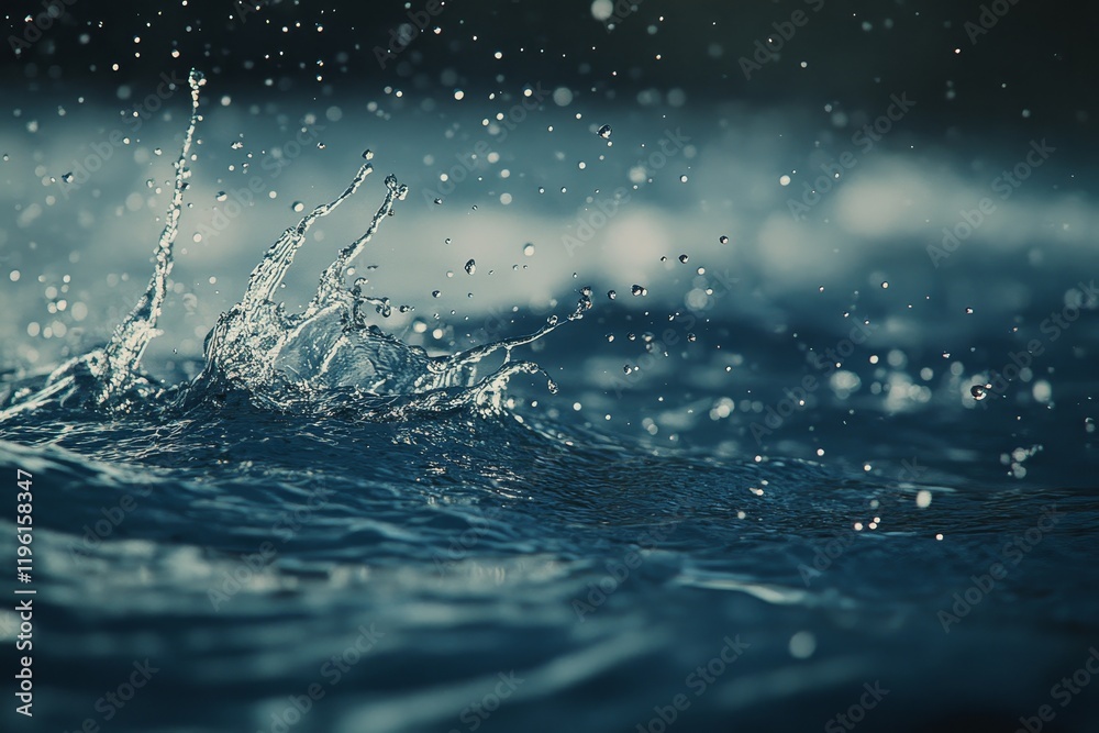 Poster close-up of splashing ocean water with droplets.